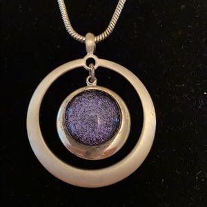 Purple Glass Pendent with Serling Chain